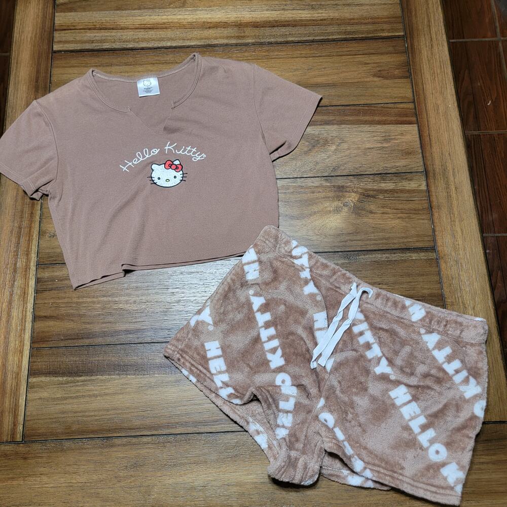 2 Pc Hello Kitty Brown Sleepwear Set - Size Junior Large